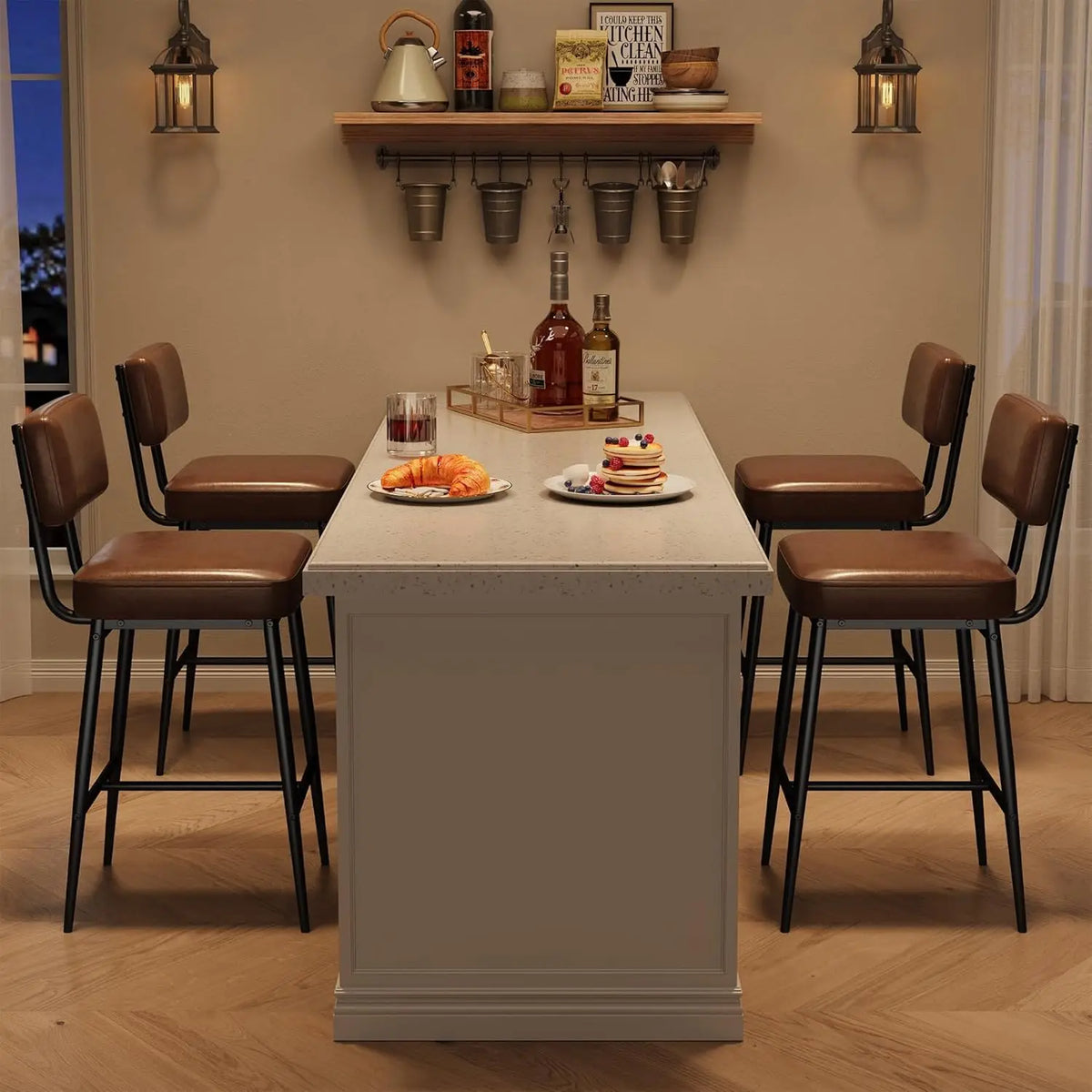HiMISS Faux Leather Bar Stools With Back And Metal Legs