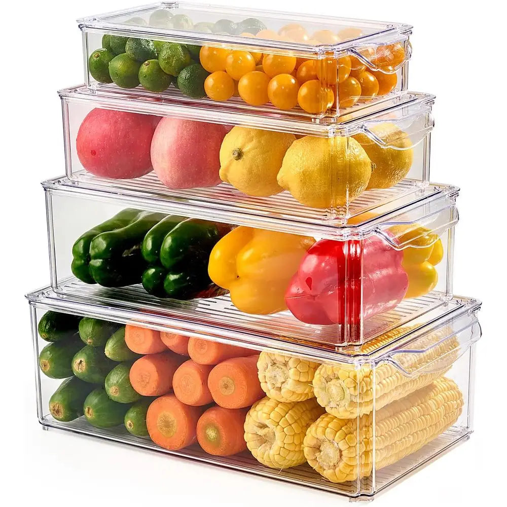 Refrigerator Organizer Bins Set with Stackable Lids