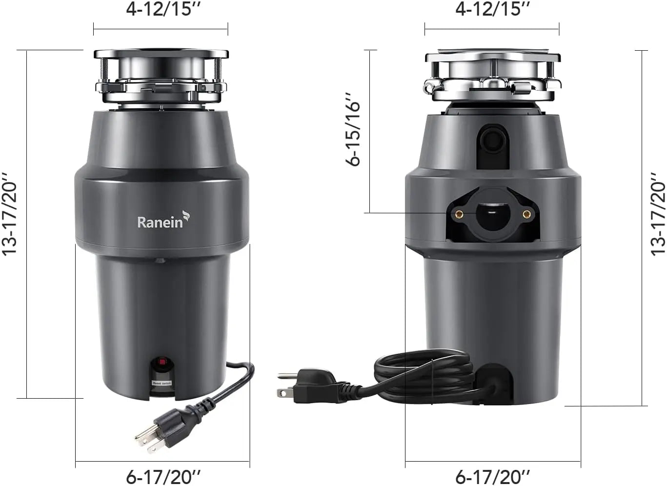 XMSJ Half HP Garbage Disposal With Cord Stainless Steel Grinding
