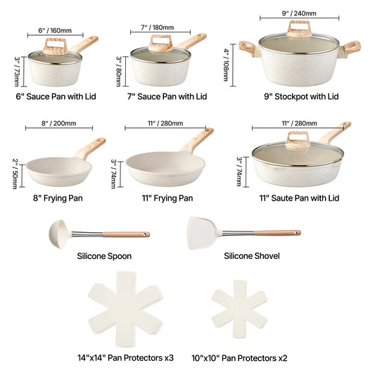 VEVOR Granite Nonstick Cookware Set With Tempered Glass Lids