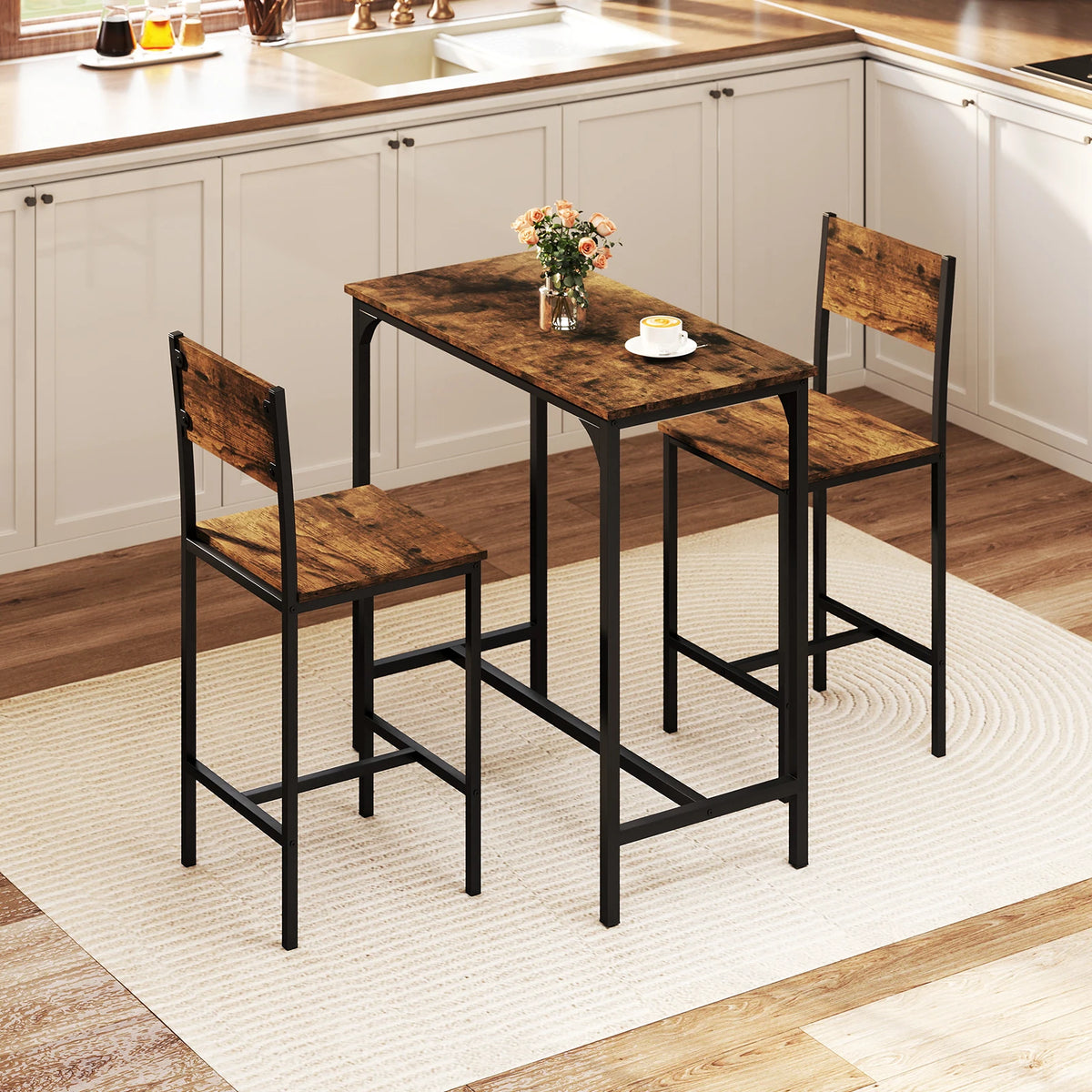 HOMASIS Kitchen Bar Table Set With Two Matching Stools