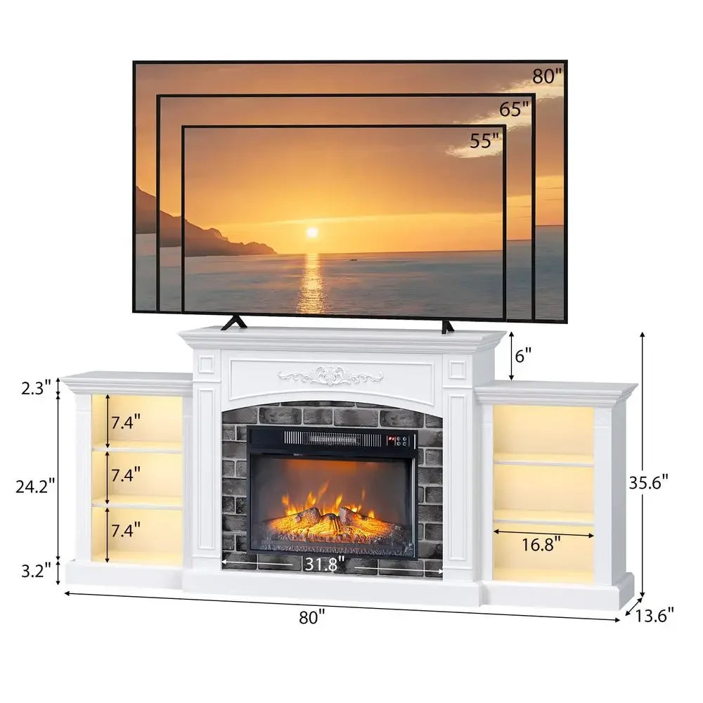 XMSJ Fireplace TV Stand Farmhouse Entertainment Center With Electric Fireplace