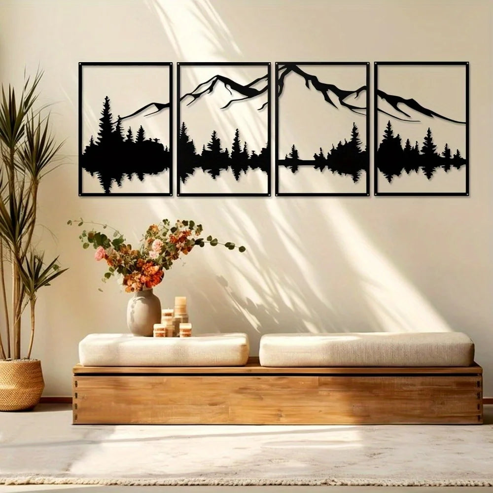 Mountain Metal Wall Art 4 Piece Forest Decor Vertical