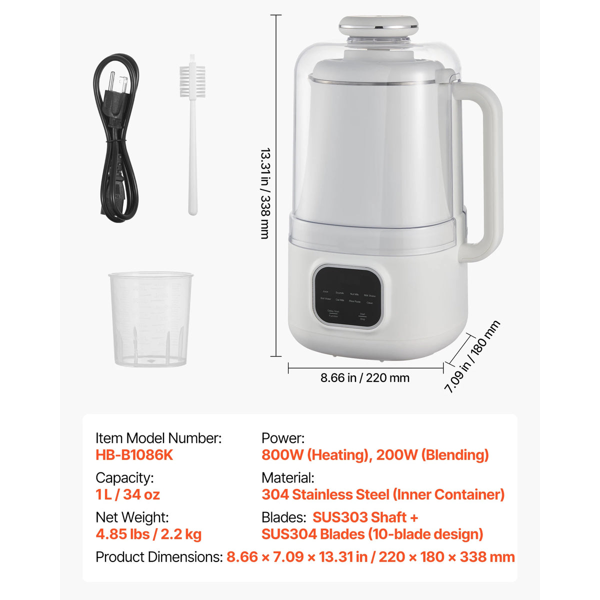 SucceBuy 8-in-1 Nut Milk Maker for Soy and Oat Drinks