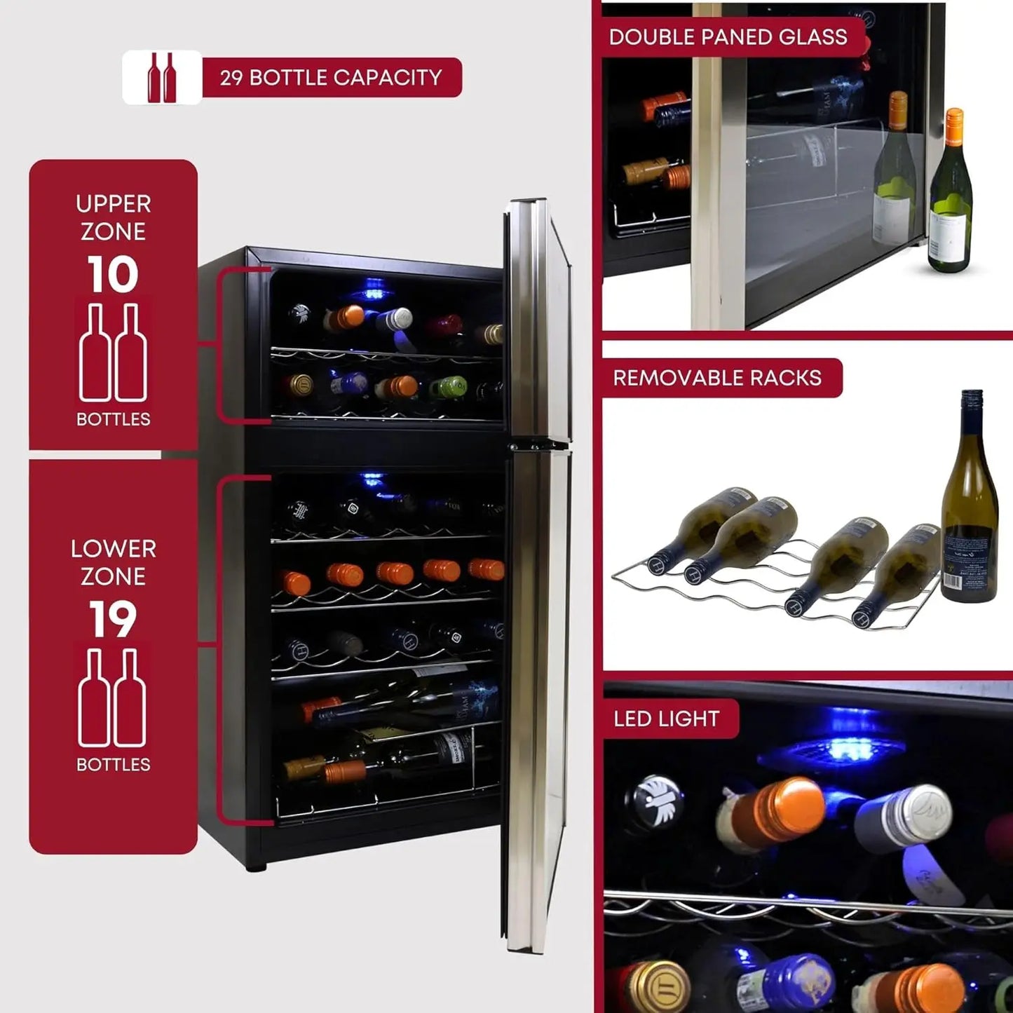 XMSJ Dual Zone Wine Cooler With Glass Door Digital Temperature