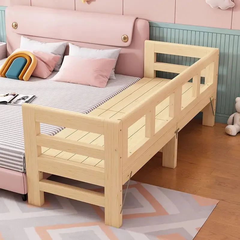 Solid Wood Folding Guardrail Bed With Bedside For Baby