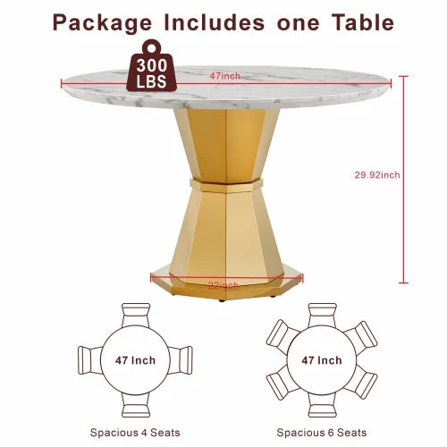 Round Marble Dining Table With High Gloss Stainless Steel Base