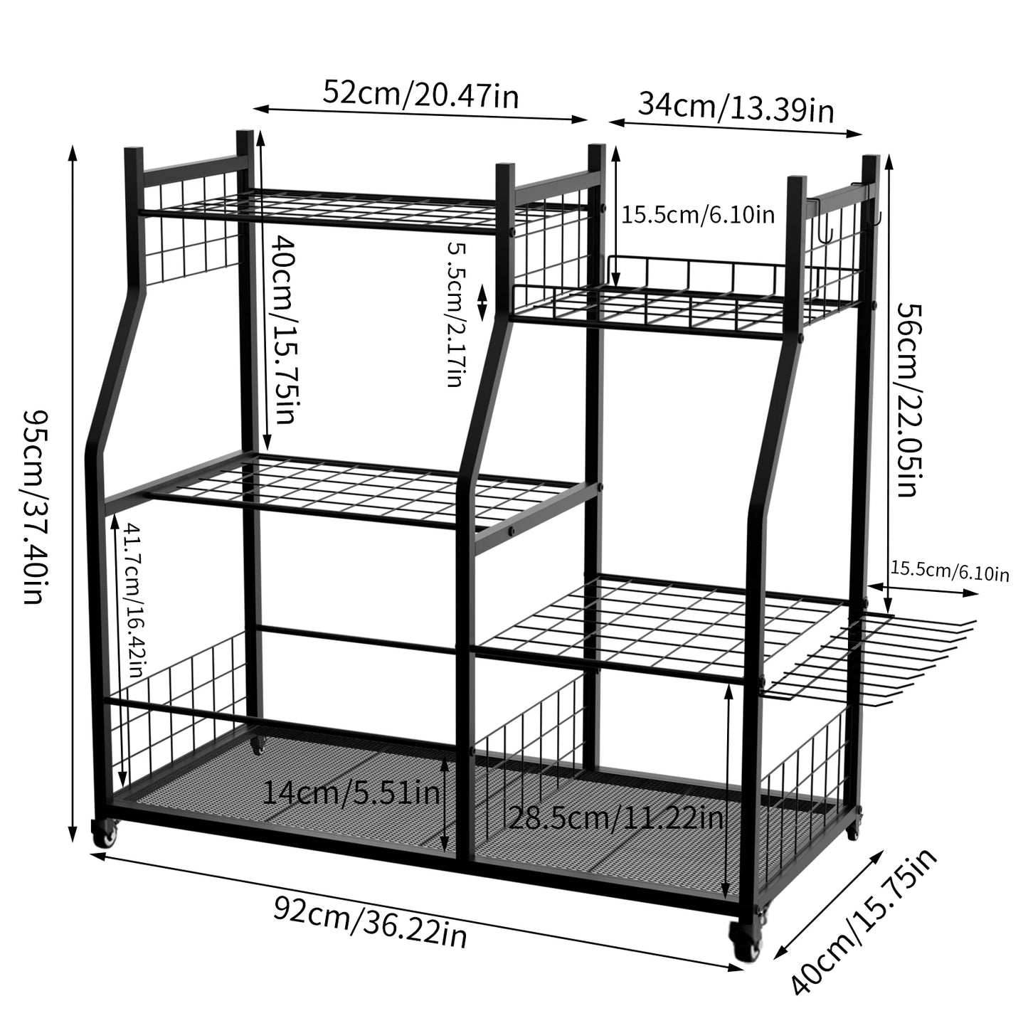 Metal Freestanding Garage Tool Organizer Cart On Wheels Five Shelves