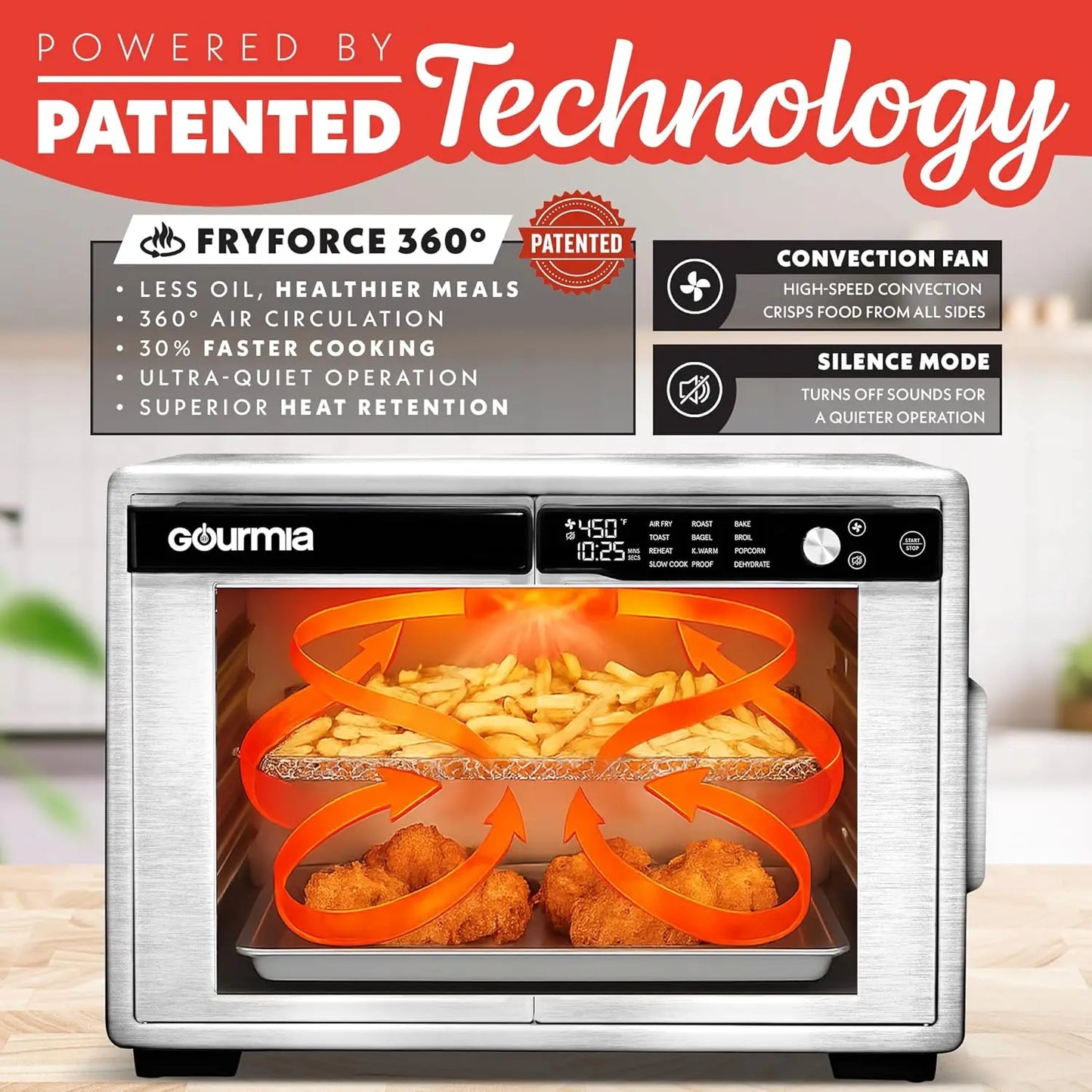 XMSJ French Door Air Fryer Oven Large Capacity Convection Toaster FryForce 360