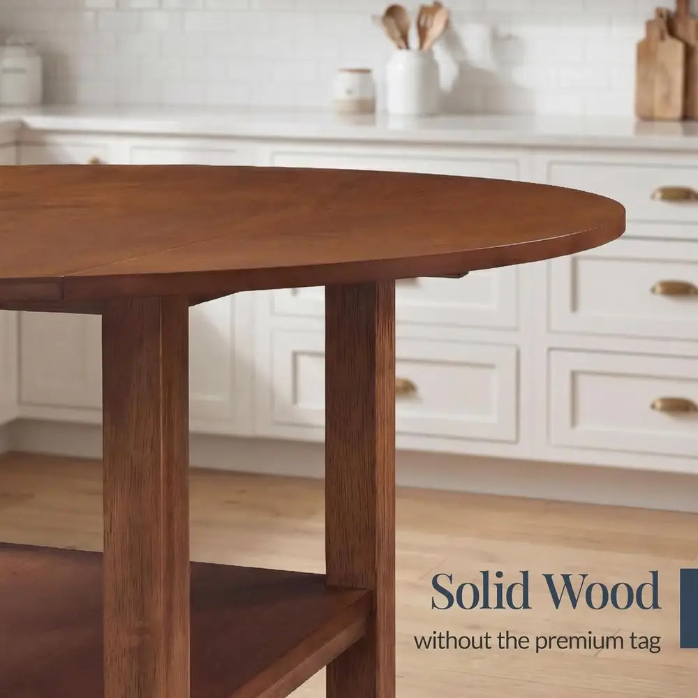 Ticify Round Drop Leaf Dining Table With Storage Shelves