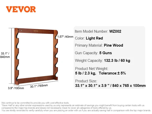Wood Wall Mount Gun Rack Holds Five Rifles And Shotguns