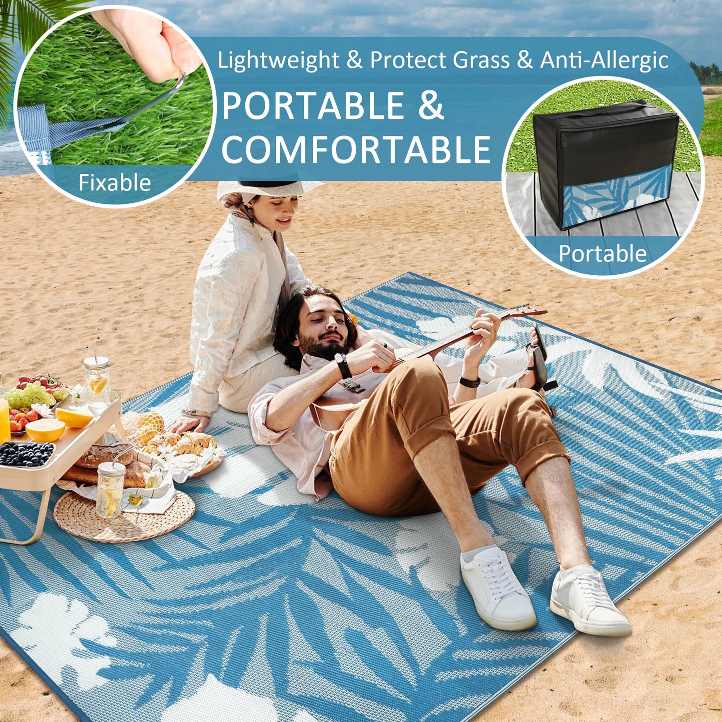 Waterproof Outdoor Polypropylene Rug Leaves Pattern Recycled For Patio