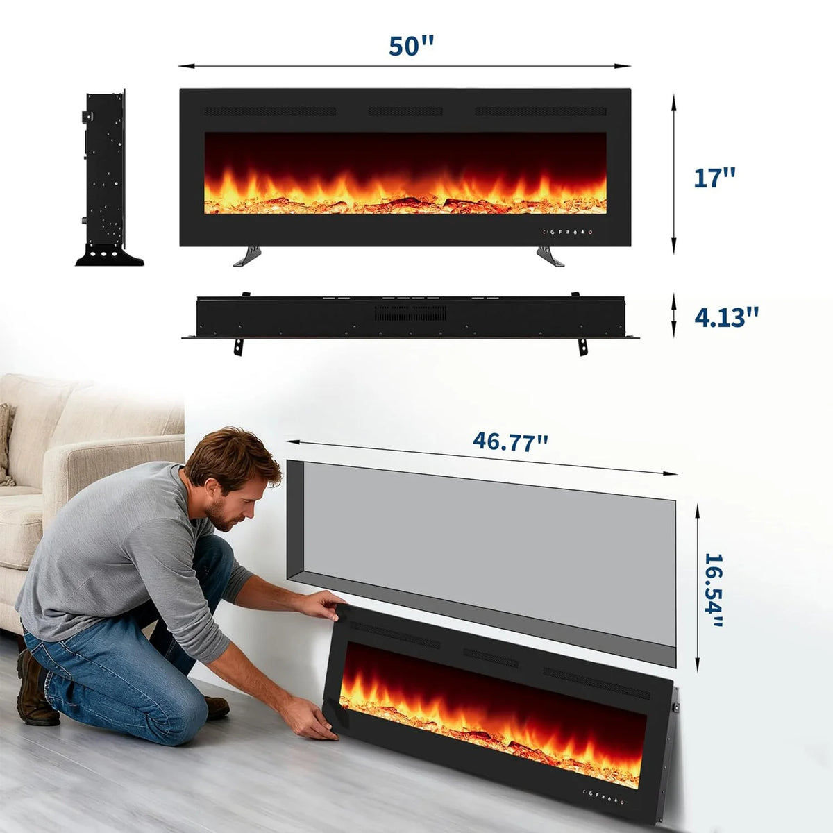 Adoolla Wall Mounted Recessed Electric Fireplace With Remote Control