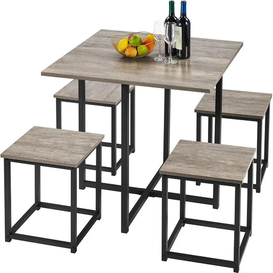Ticify Industrial Dining Table Set For 4 With Space Saving