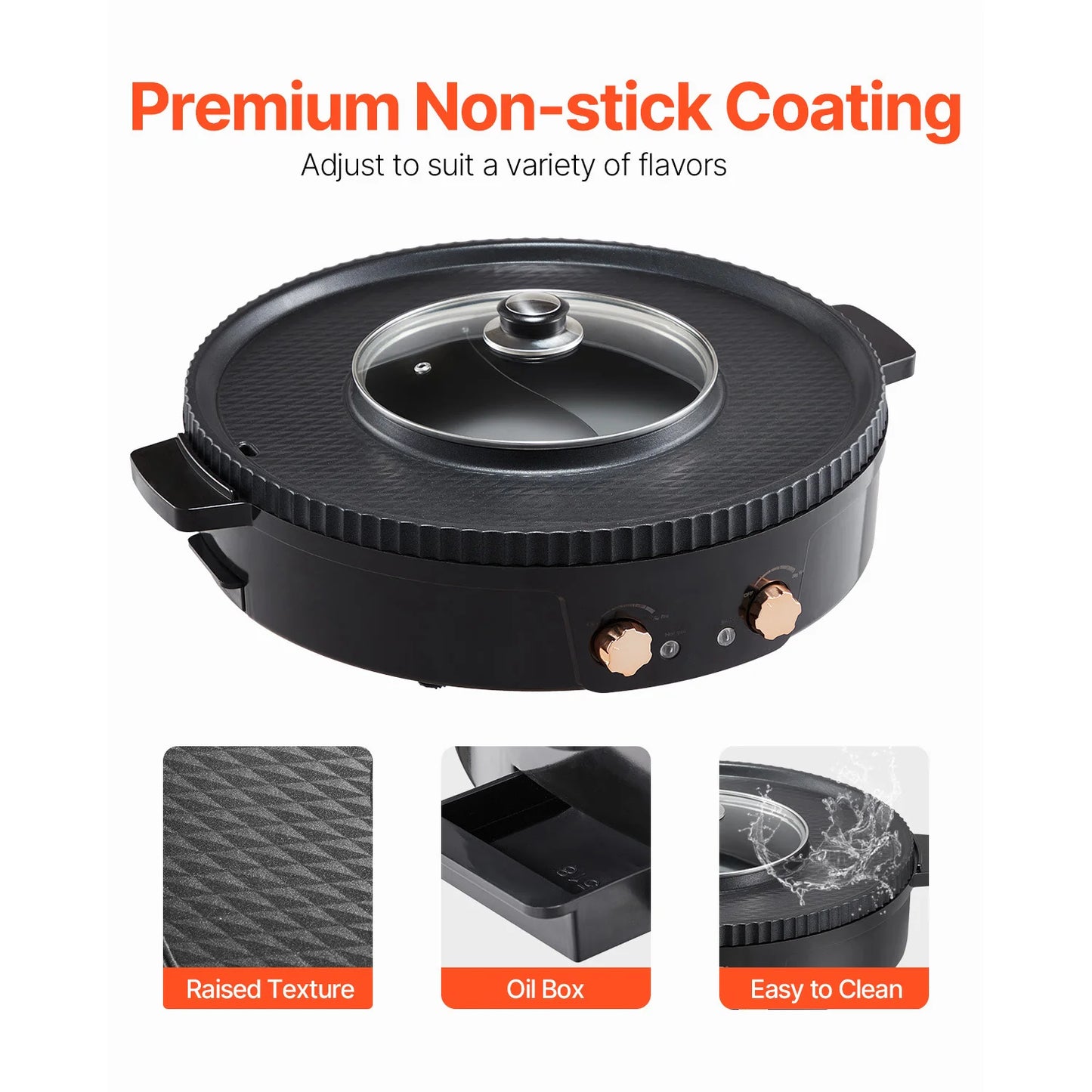 SucceBuy 1800W 2 In 1 Electric Hot Pot Grill Smokeless