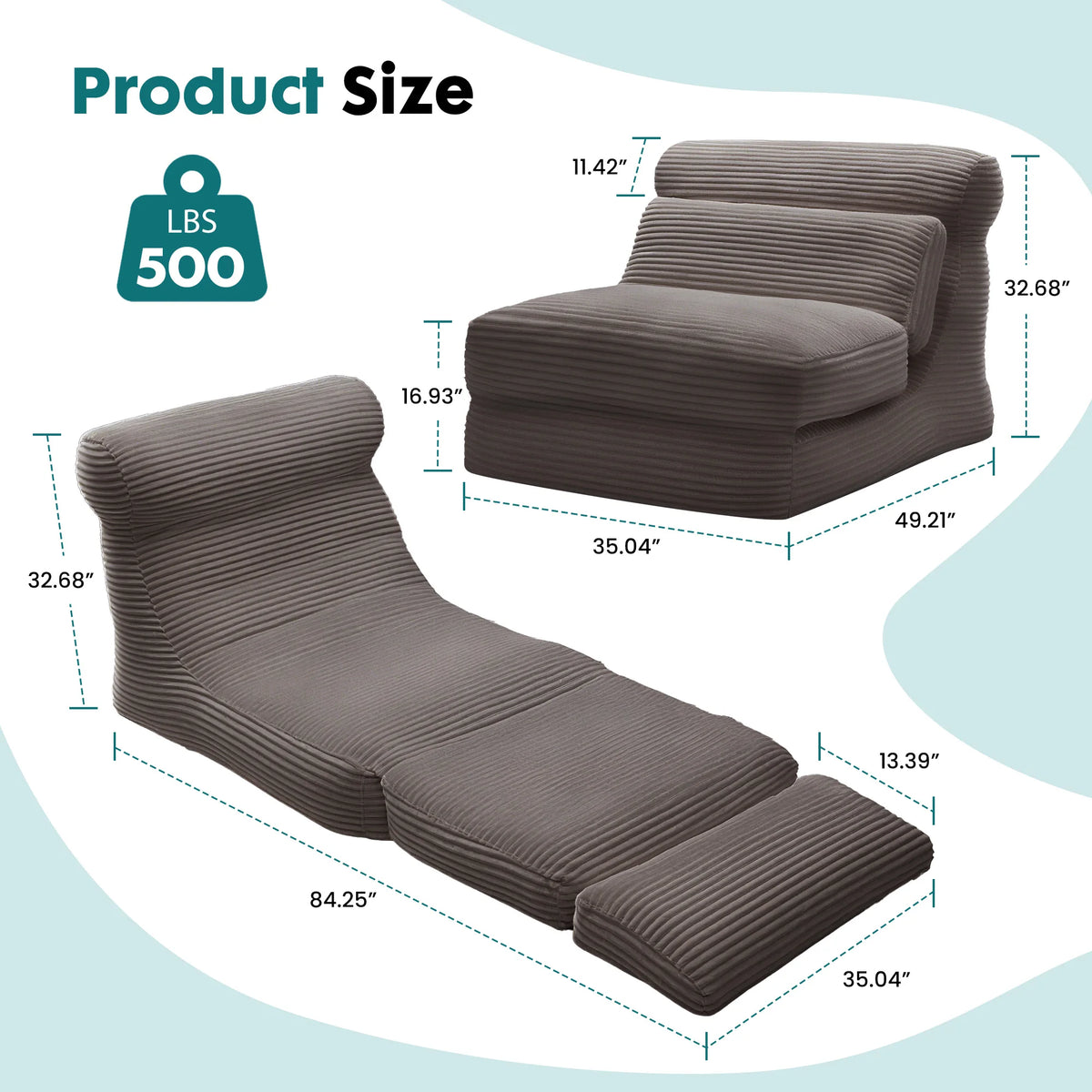 JHK Ergonomic Folding Sofa Bed Convertible Sleeper Chair