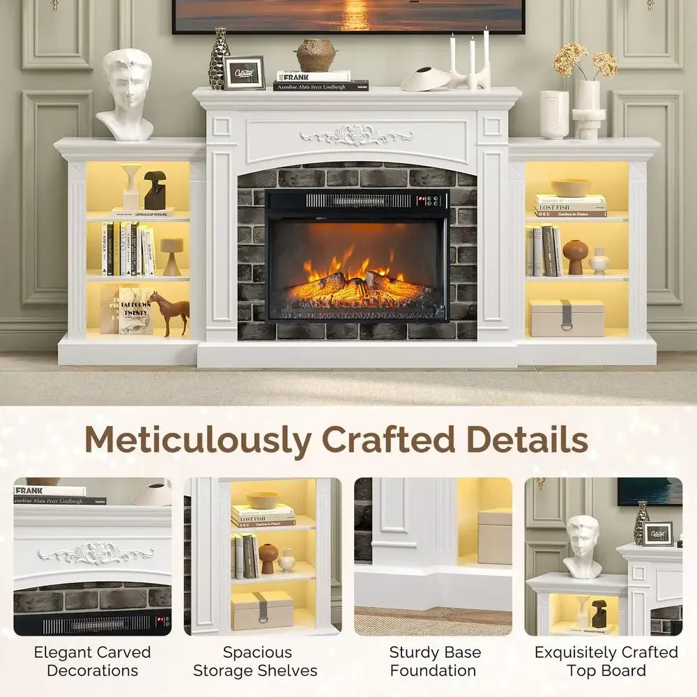 XMSJ Fireplace TV Stand Farmhouse Entertainment Center With Electric Fireplace