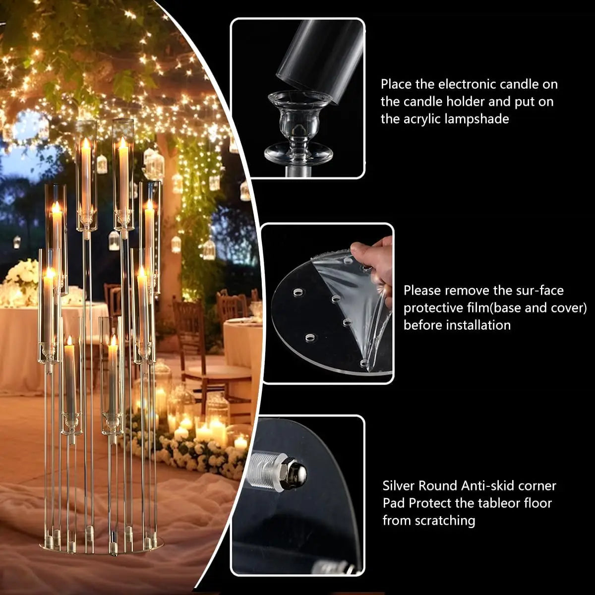 VINCIGANT Clear Acrylic Eight Arm Floor Candelabra Wedding Centerpiece