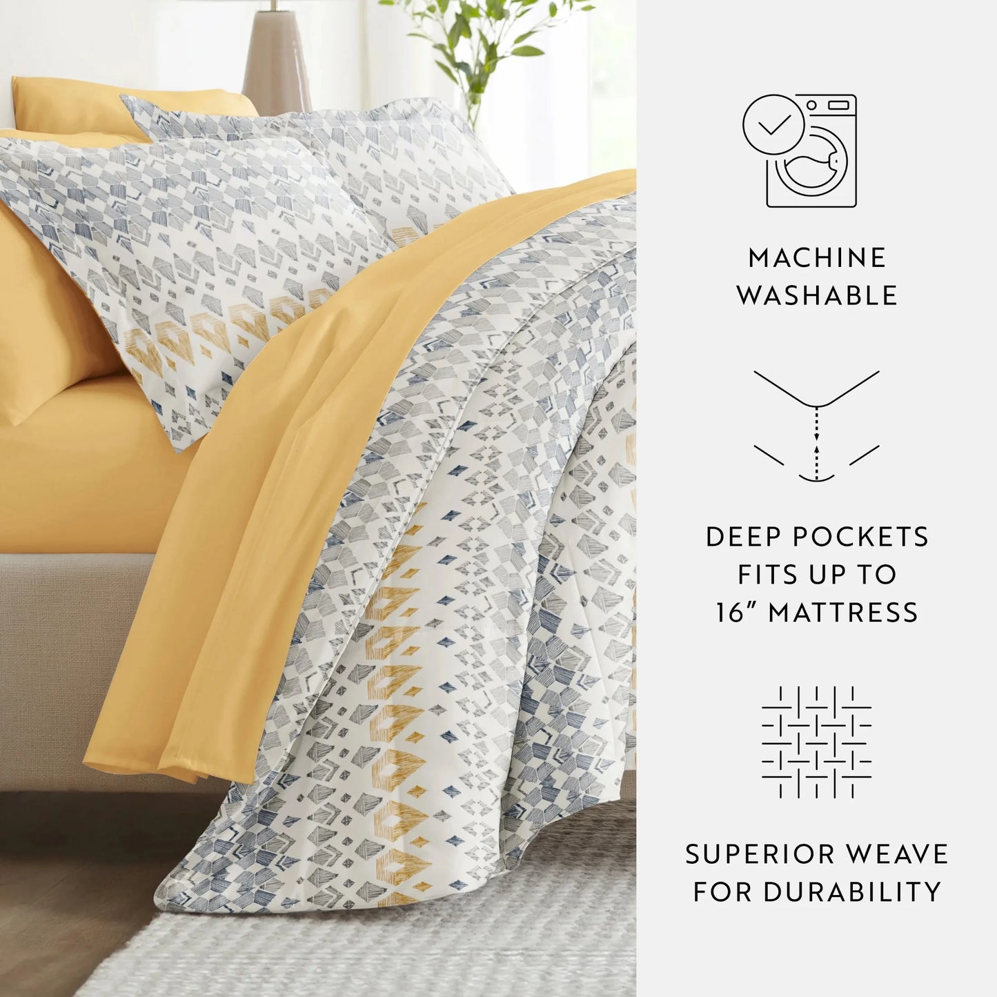 Bamboo Fiber Bedding Bundle 7 Piece Patterned Comforter And Sheets