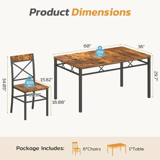 XMSJ 7 Piece Dining Table Set With 6 Chairs Farmhouse