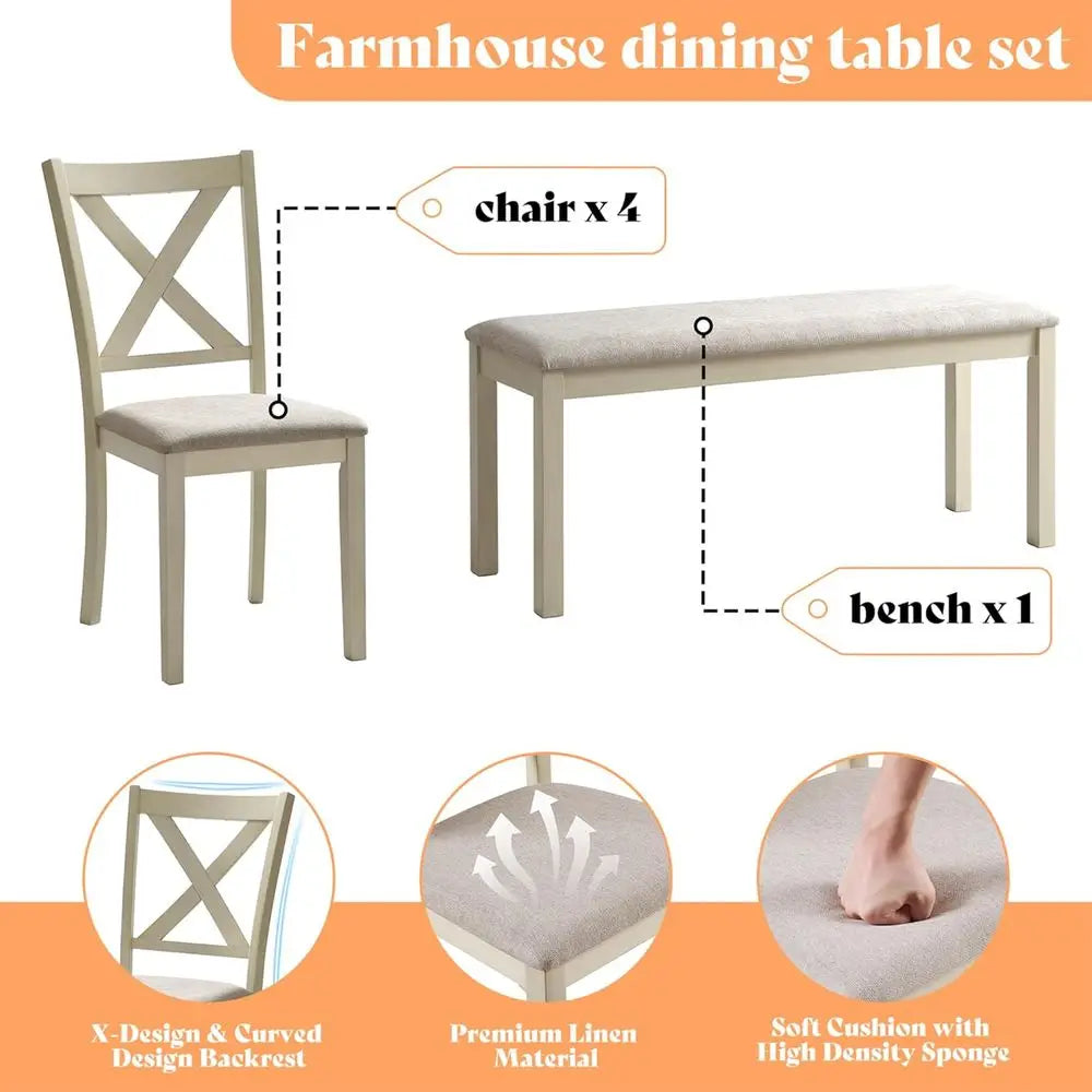 Ticify 6-Piece Armhouse Dining Table Set With Solid Rubberwood Legs