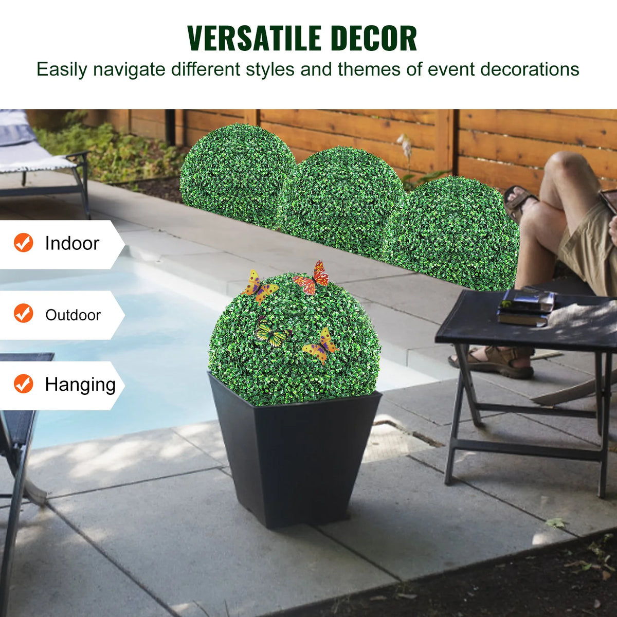 SucceBuy Artificial Boxwood Topiary Trees With LED Lights