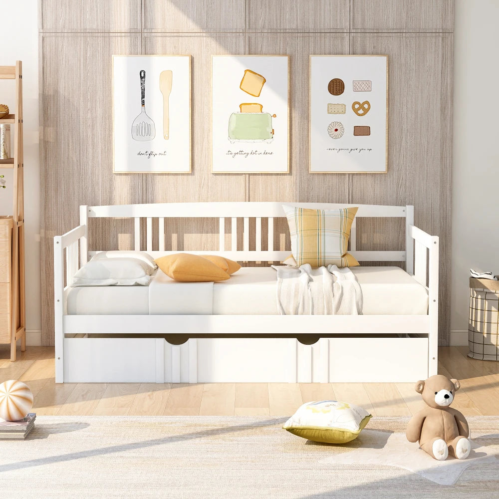 Contemporary Wood Daybed With Trundle Solid Wood Frame