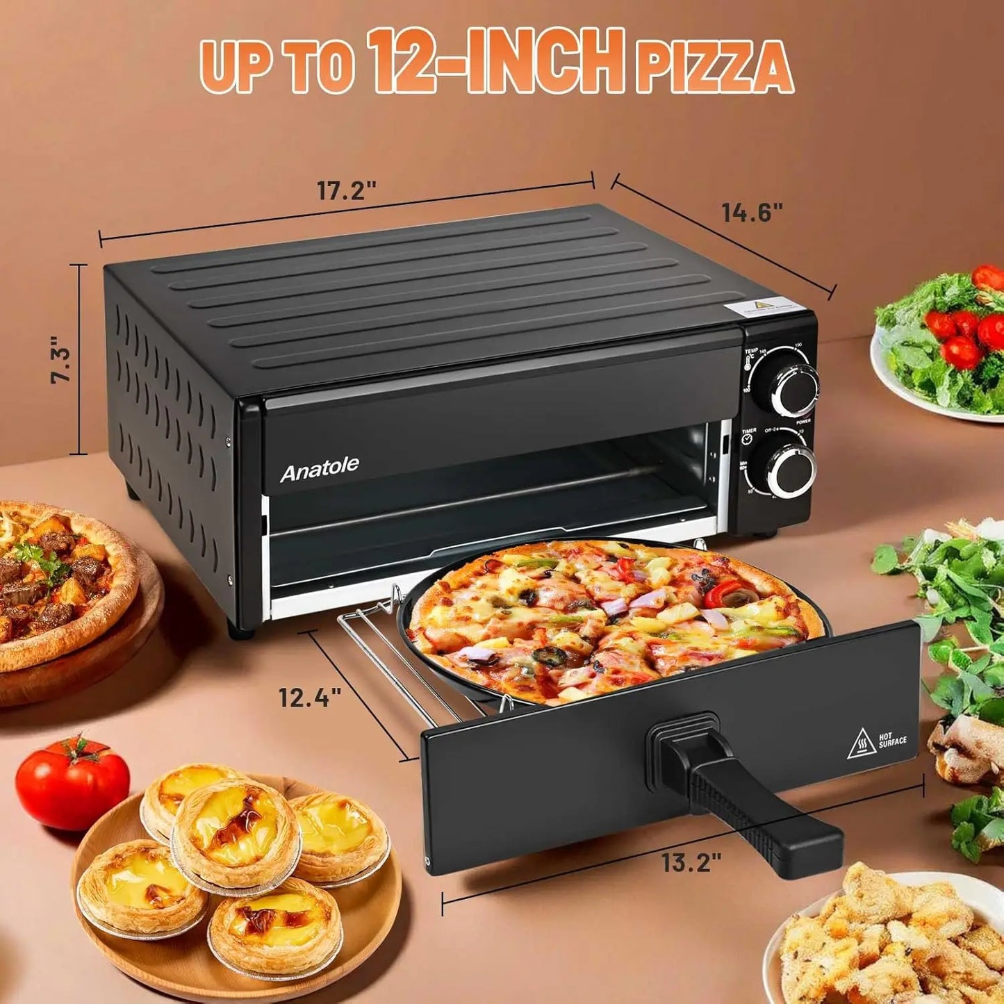 XMSJ Electric Pizza Oven 1800W Indoor Countertop Pizza Maker