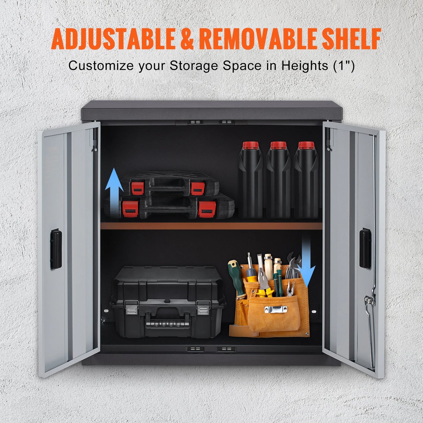 SucceBuy Foldable Metal Garage Wall Cabinet With Adjustable Shelf