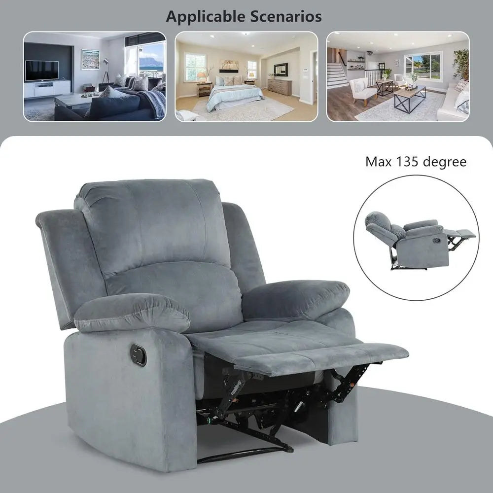 Manual Recliner Chair Overstuffed Fabric Sofa For Living Room