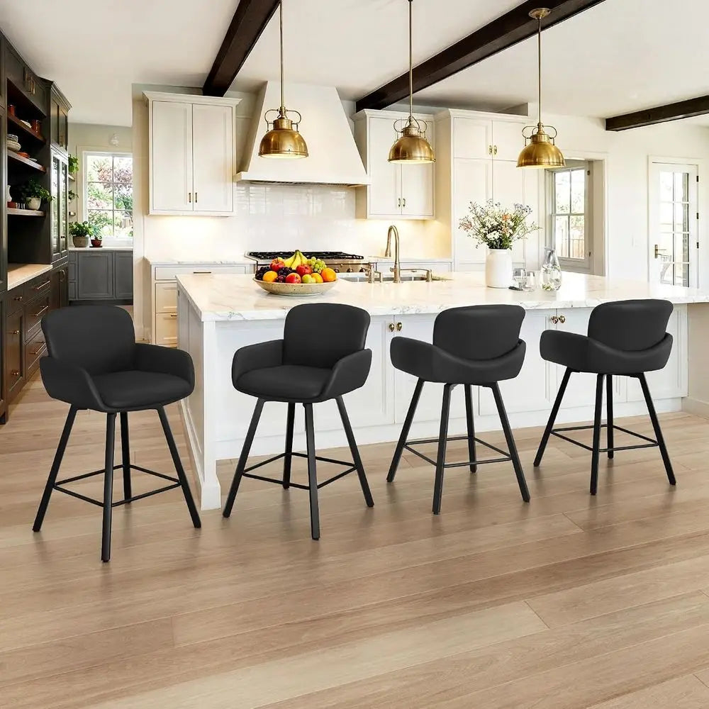 Four Swivel Upholstered Counter Height Bar Stools with Arms and Backrests
