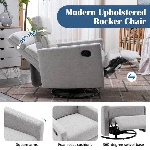 Modern Upholstered Rocker Glider Chair With Swivel Recliner