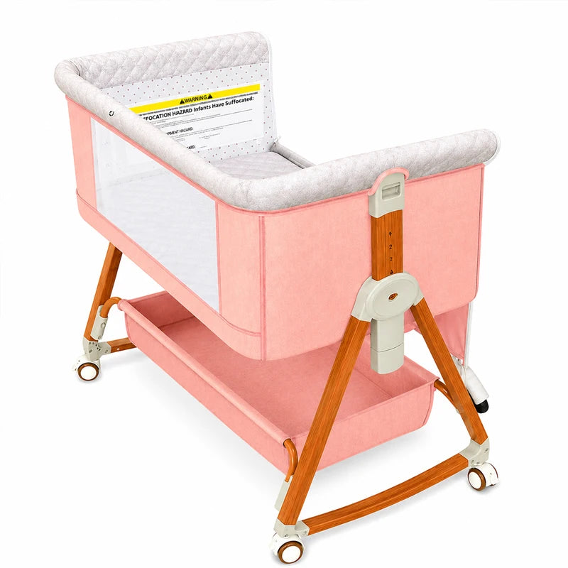 3 In 1 Baby Bassinet Crib With 6 Adjustable Heights Bedside Portable Rocking
