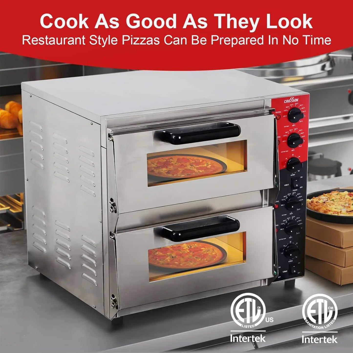 XMSJ Electric Pizza Oven With Stone Dual Deck Indoor Use