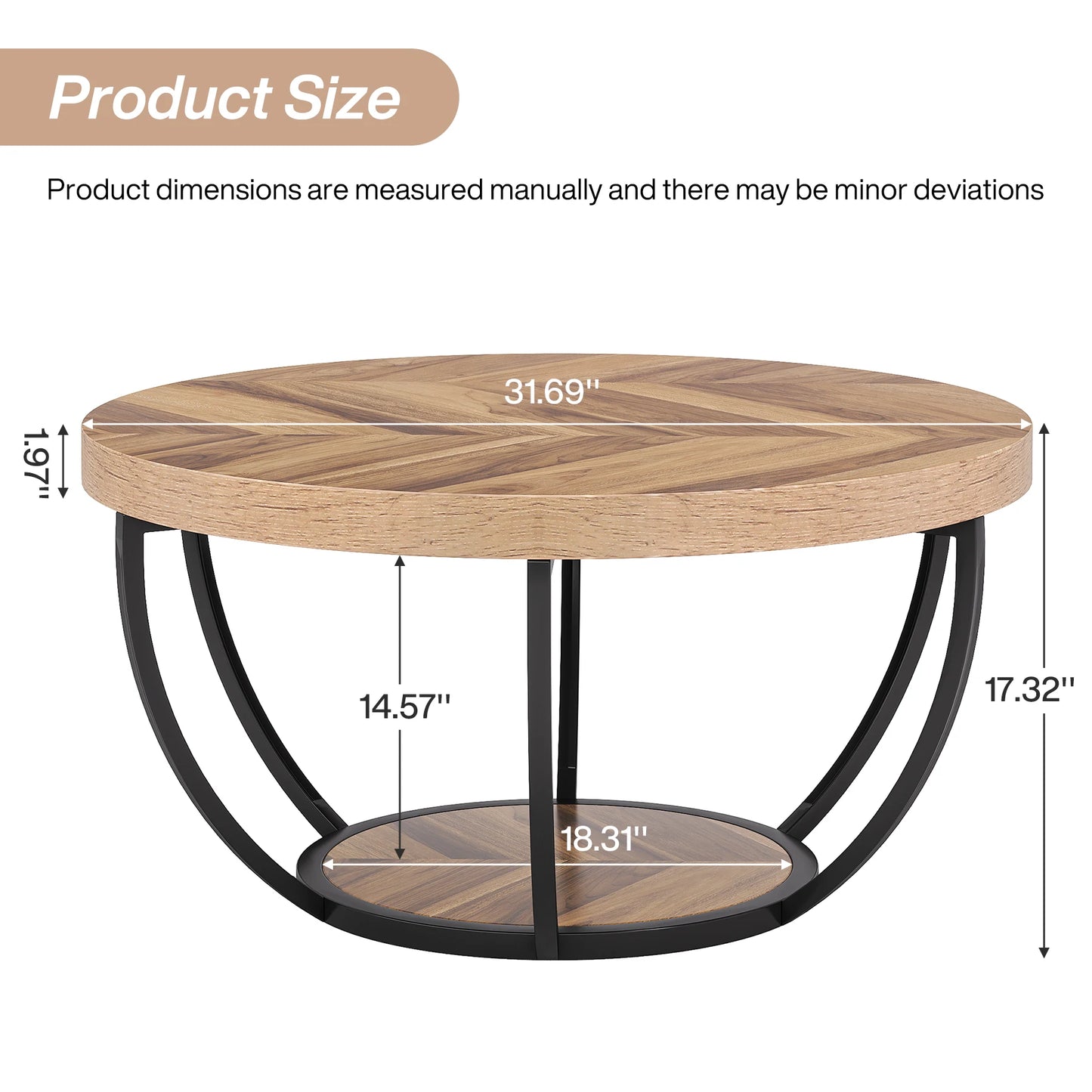 Tribesigns Industrial Two Tier Coffee Table With Storage Shelves