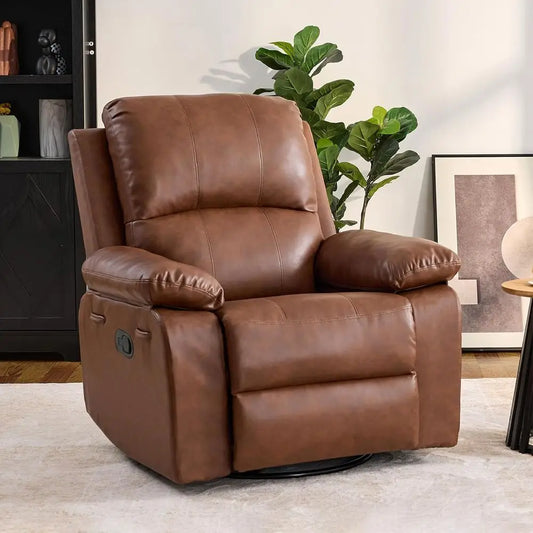 Leather Manual Recliner Chair With Swivel And Rocking Glider