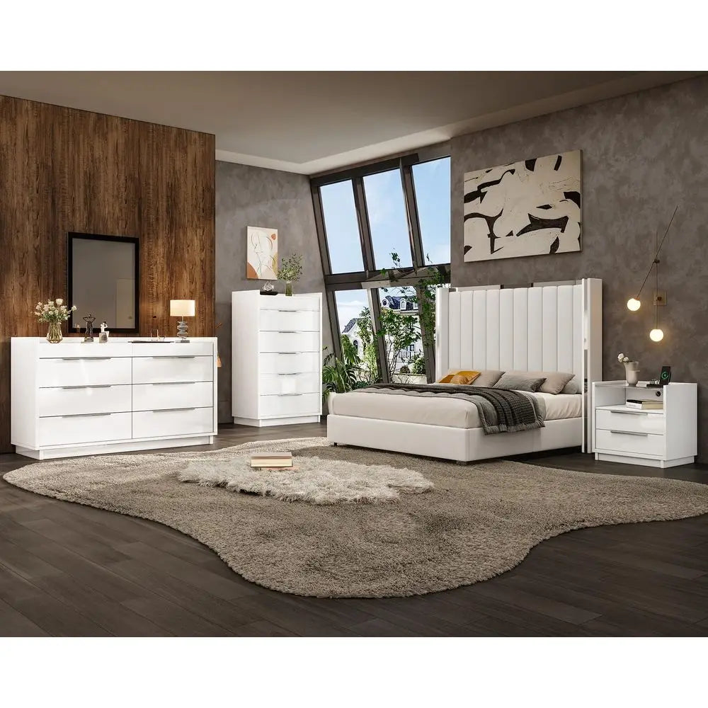 Fluted Wood Dresser Set With Nightstands And 9 Drawers