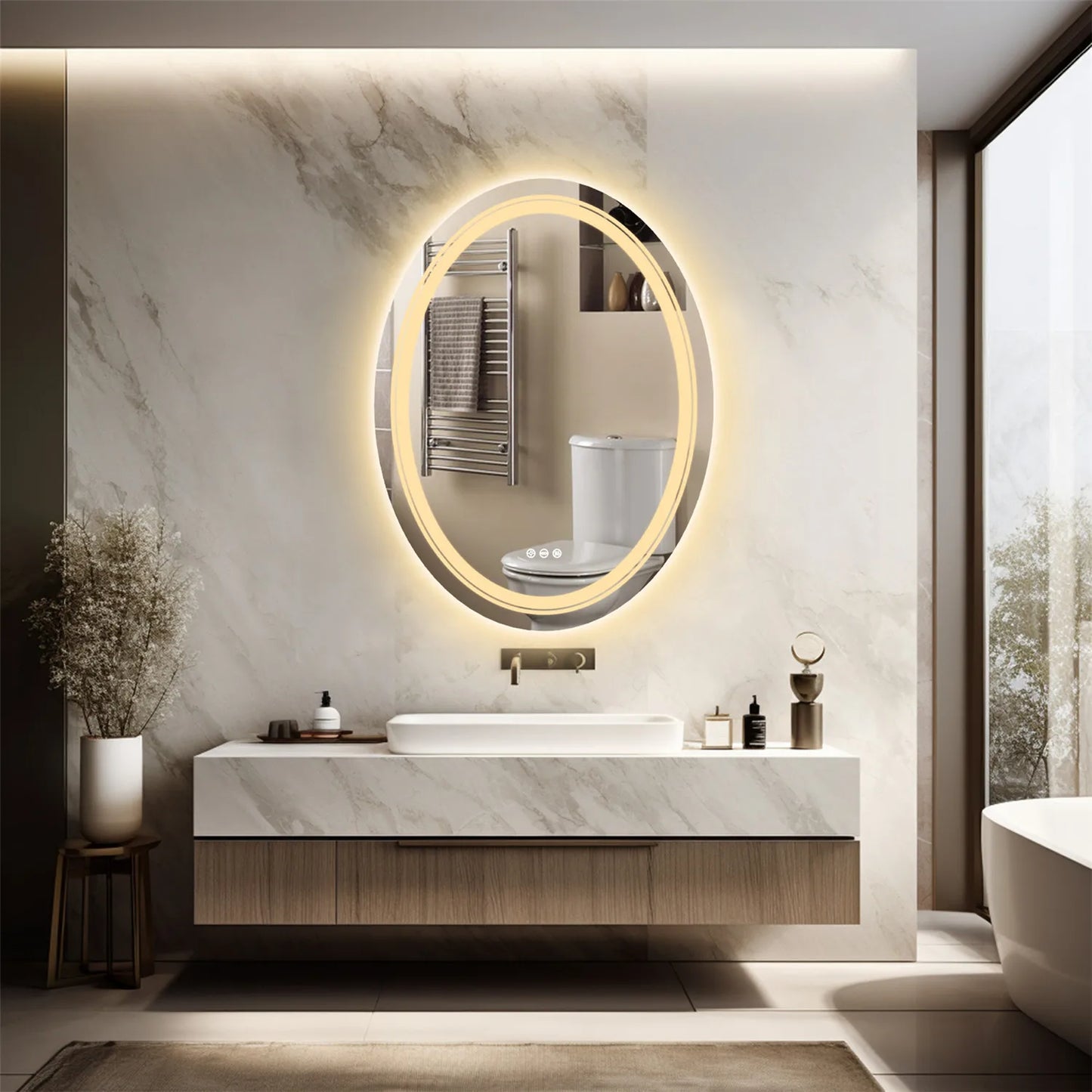 Wisfor Oval LED Bathroom Mirror With Anti-Fog Backlit Dimmable
