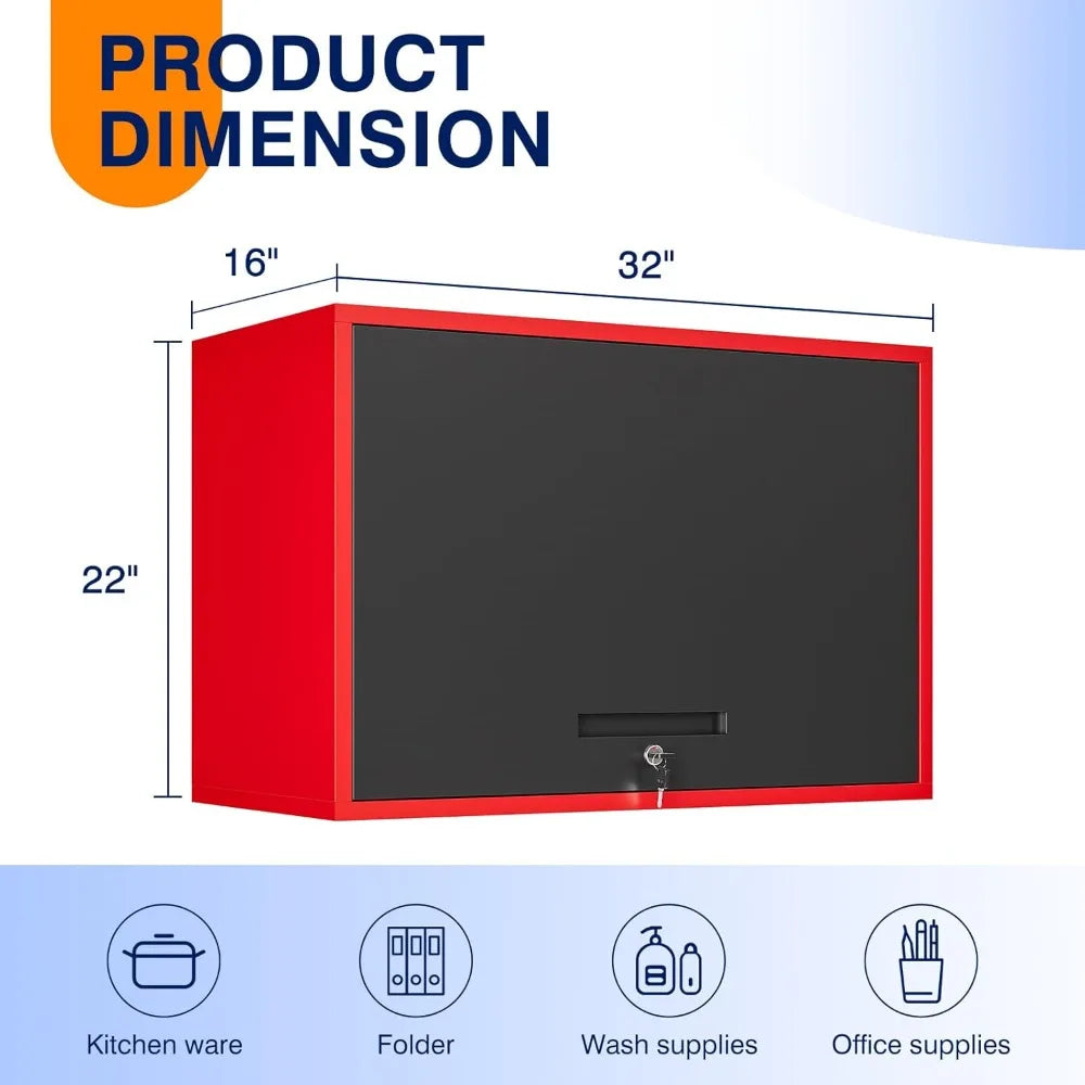 GELU Metal Garage Wall Cabinet With Doors And Shelves