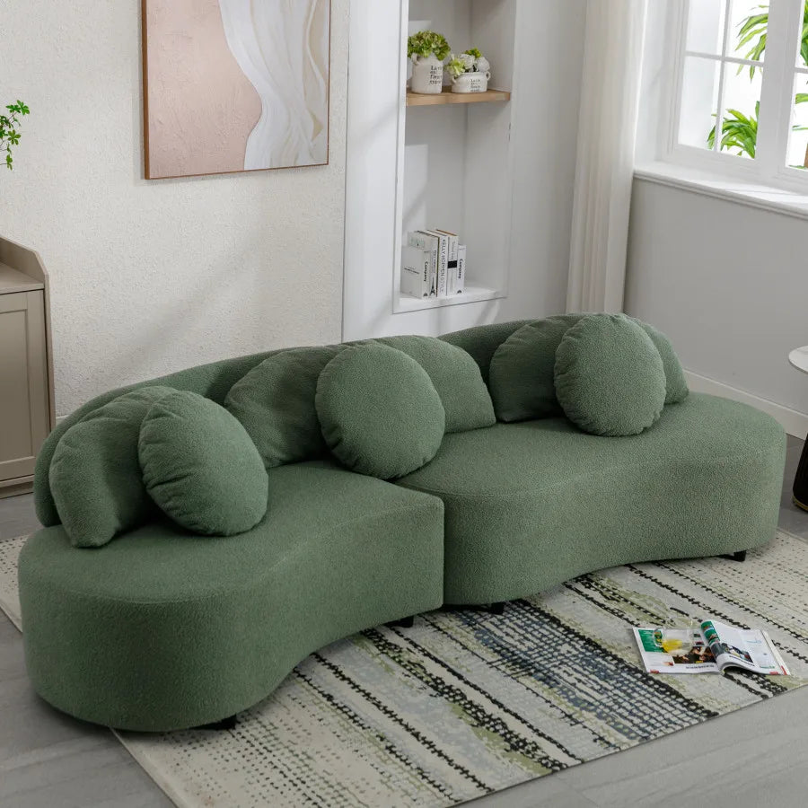 Modern Lamb Velvet Sofa With Decorative Pillows For Living Rooms