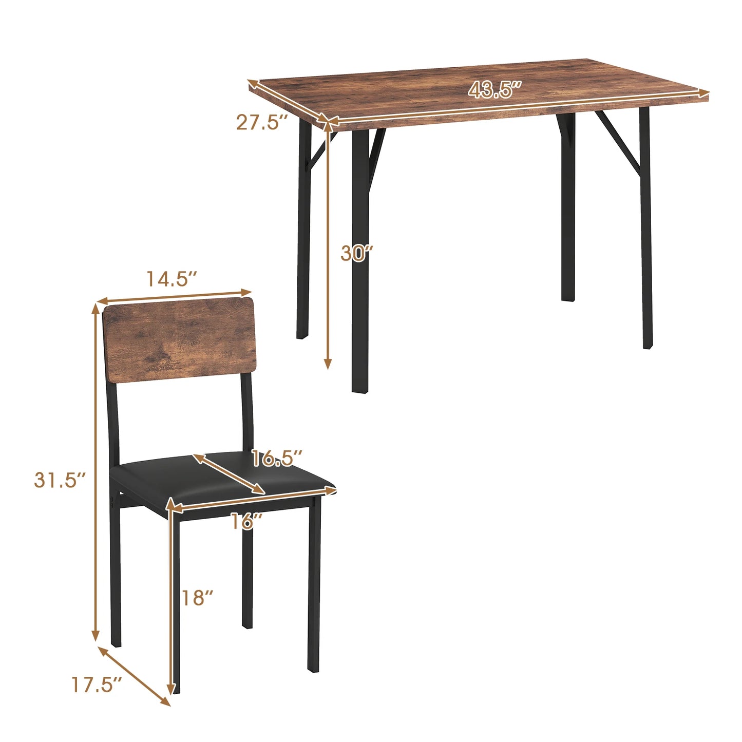 HOMASIS 5 Piece Dining Set For 4 With Wooden Tabletop