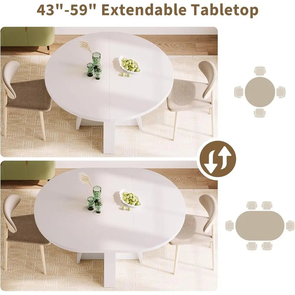 Ticify Expandable Round Dining Table For Kitchen And Dining Room