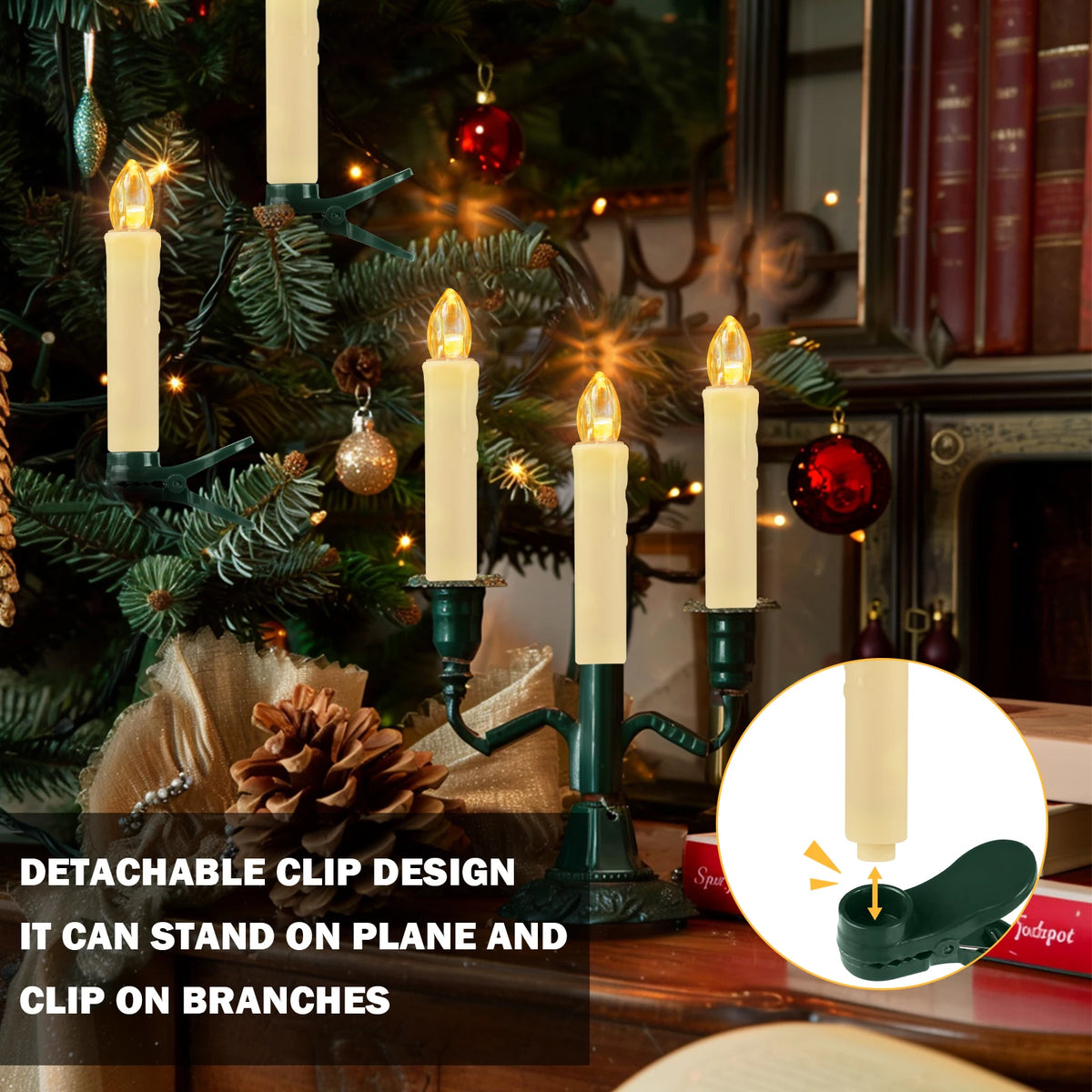 Clip On LED Flameless Taper Candles With Remote Timer