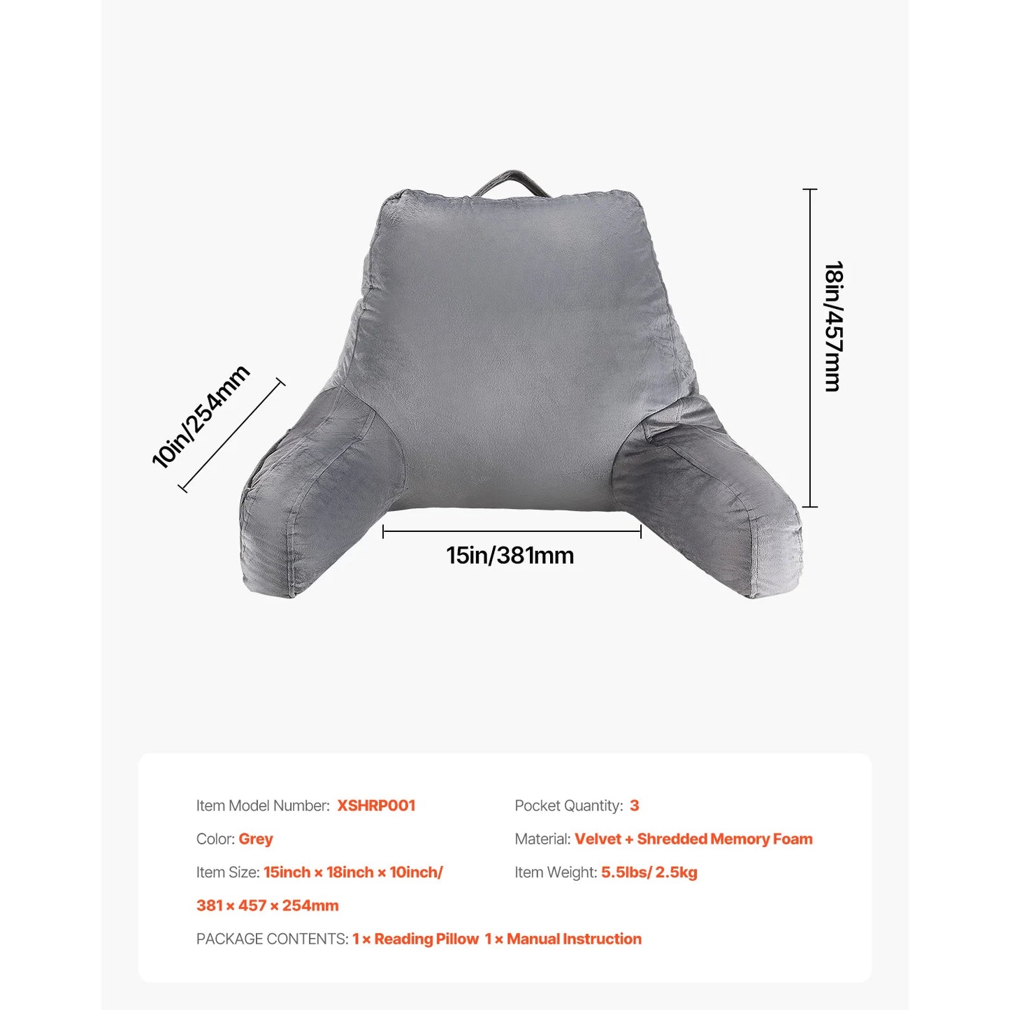 SucceBuy Reading Pillow With Shredded Memory Foam Pockets And Handle