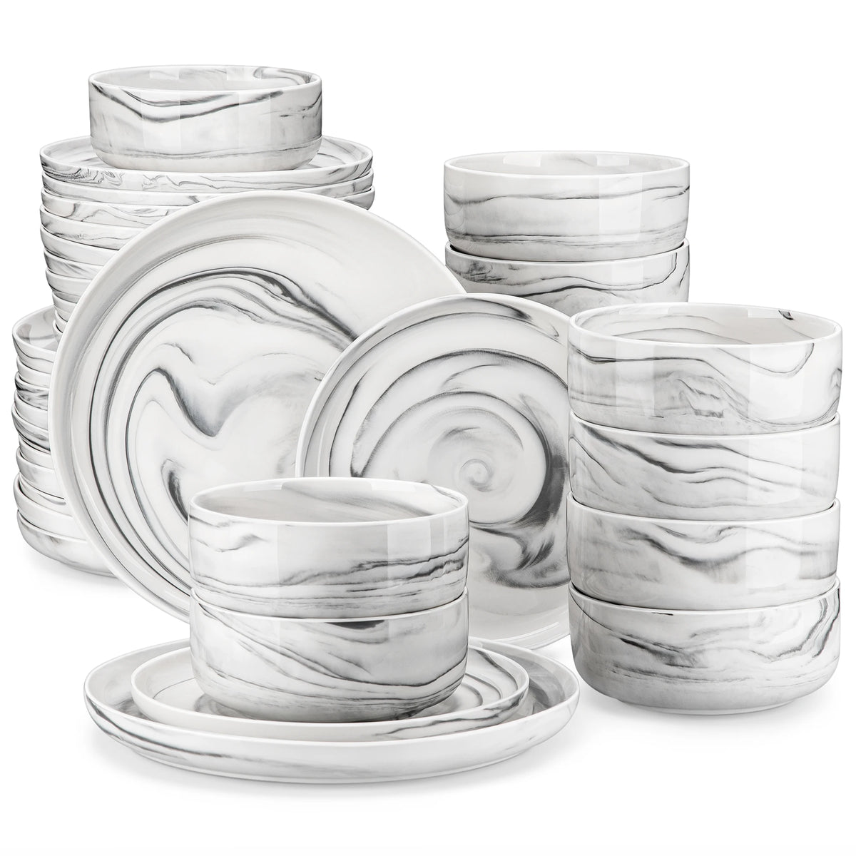 Malacasa Ceramic Dinnerware Set Round Porcelain Plates And Bowls