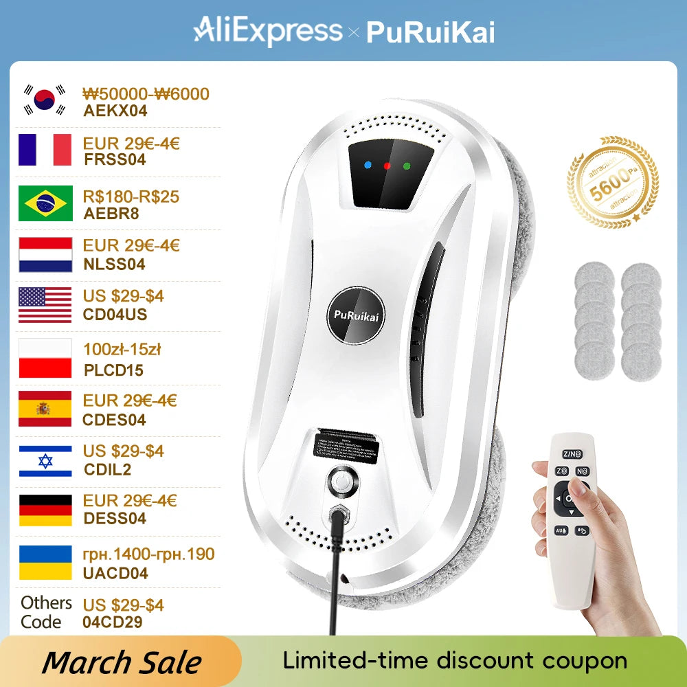 PuRuikai Smart Window Cleaning Robot Vacuum for Glass and Walls