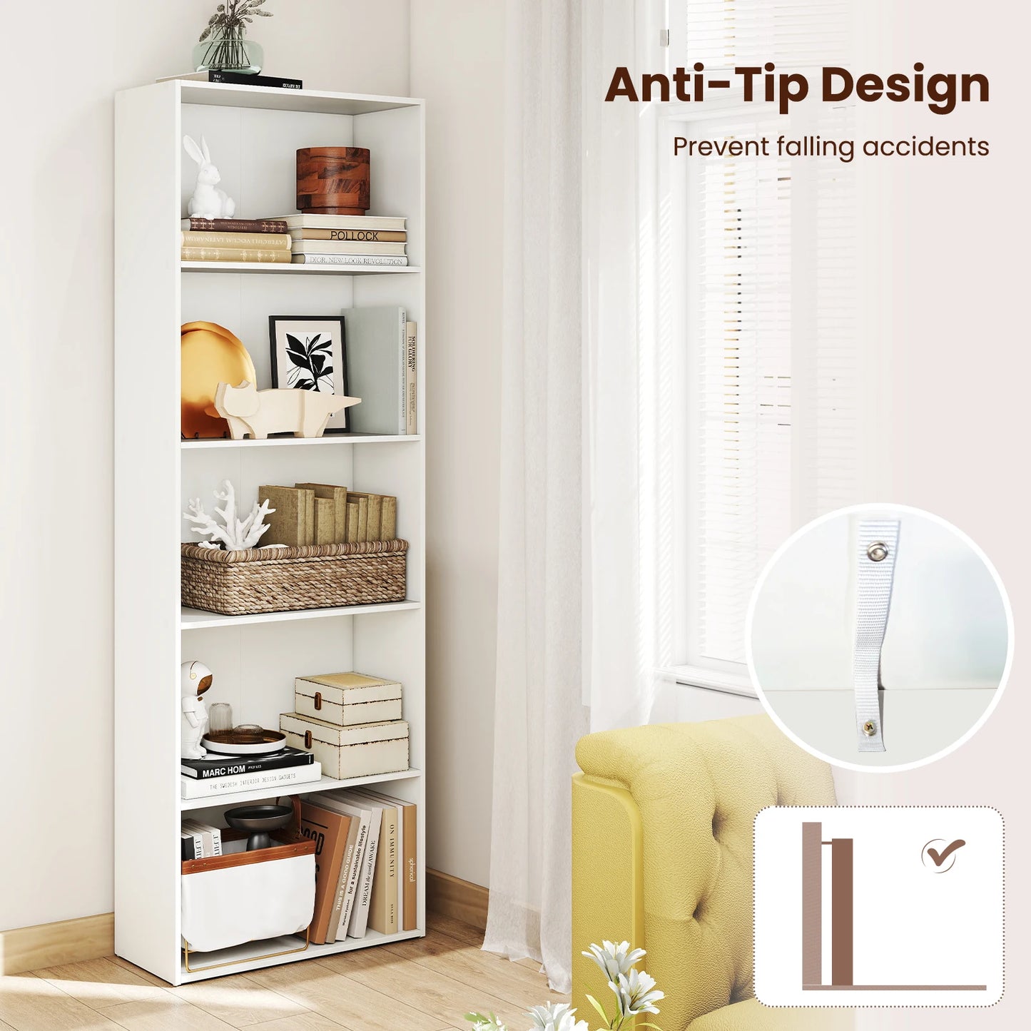 HOMASIS 5 Shelf Storage Bookcase Modern Multi Functional Display Cabinet