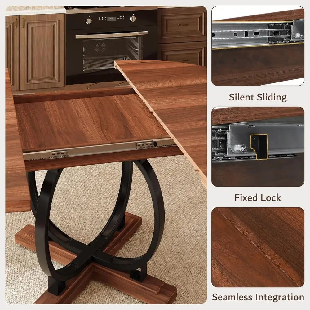 Ticify Expandable Round Dining Table With X-Base Metal Legs