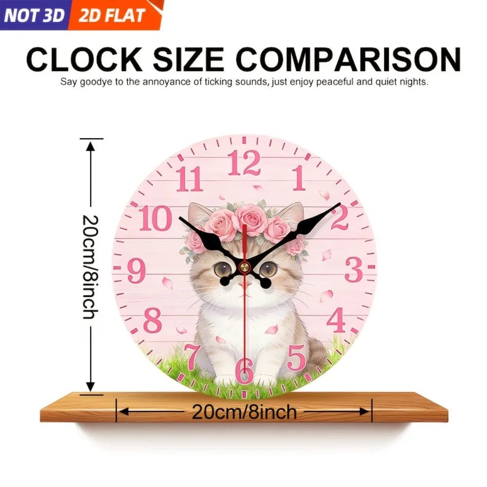 Livi Cat And Rose Wreath Wall Clock With Silent Operation