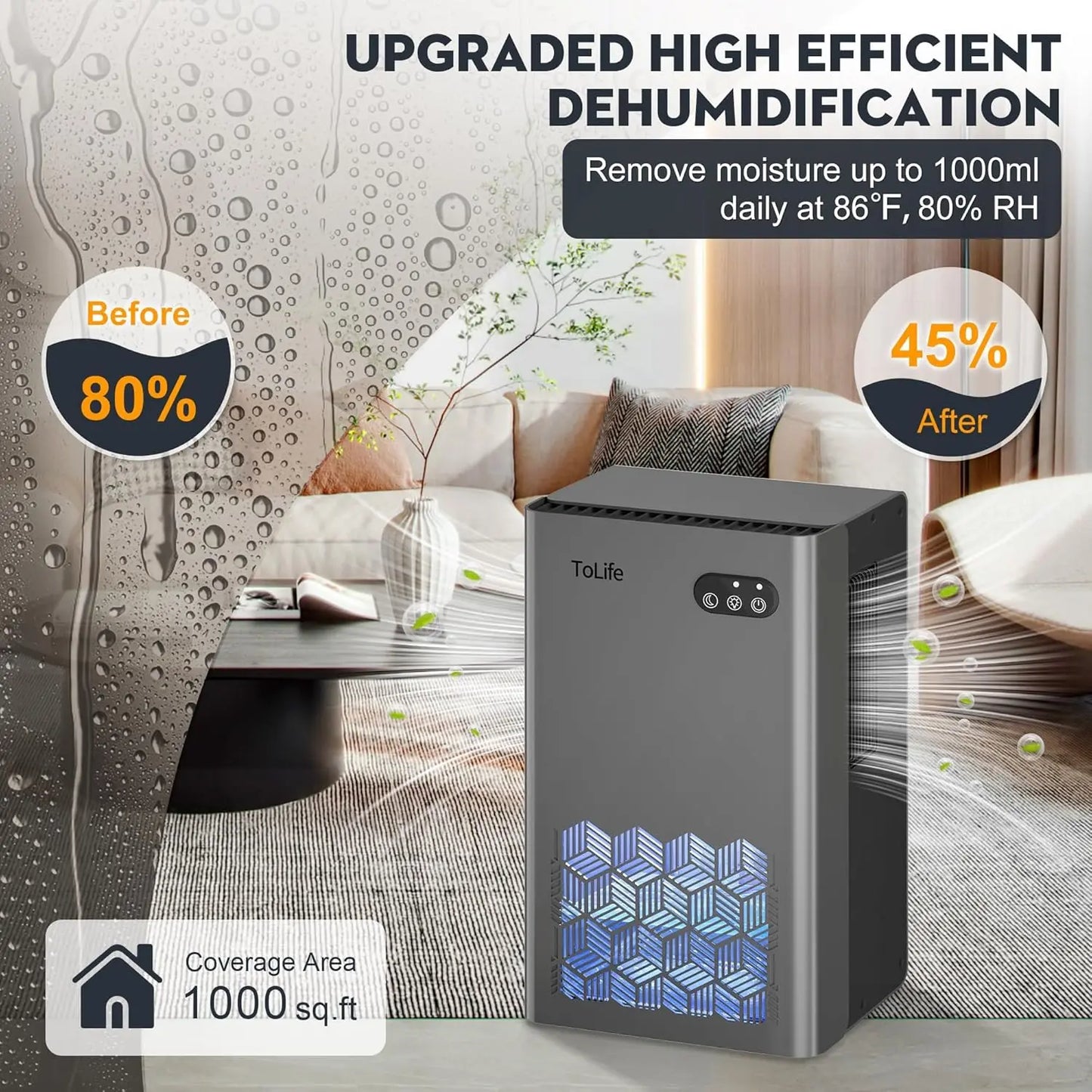 XMSJ Dehumidifier 95 Oz Tank For 1000 Sq Ft Residence
